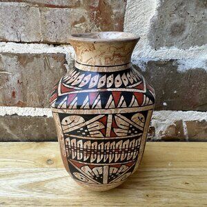 Mata Ortiz Pottery Vase Signed Paty Ortiz Folk Art Geometry 5.75" Mimbres Design